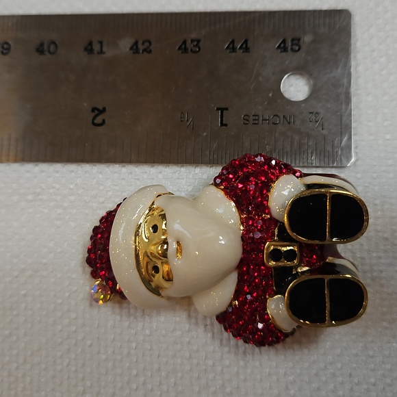 Vintage jeweled Santa pin brooch gold, enameled sparkled and crystals 2" x 1.5" - Picture 4 of 5